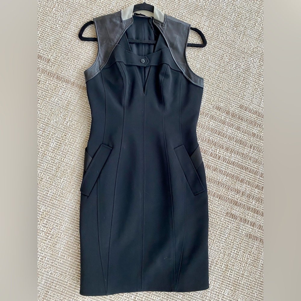 Alexander wang- fitted silk and leather sheath dress in black size 4